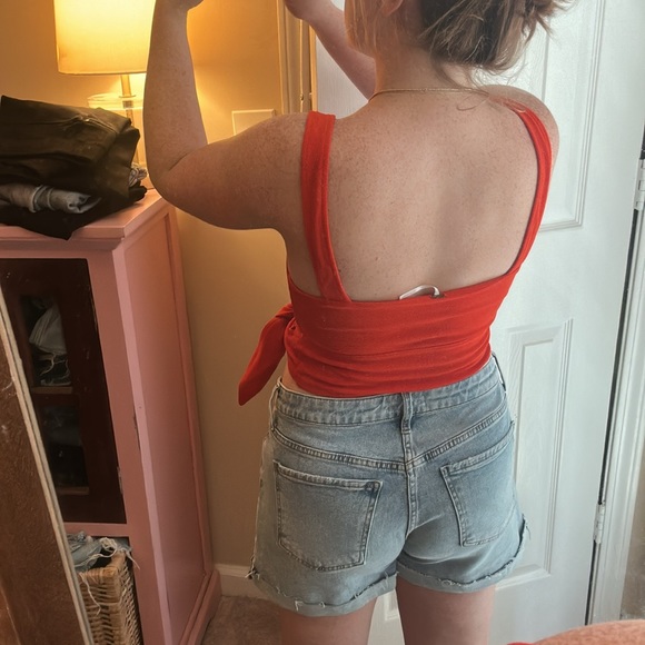 Free People Paisley Pop Red Orange Crop Tie Tank - Picture 5 of 5